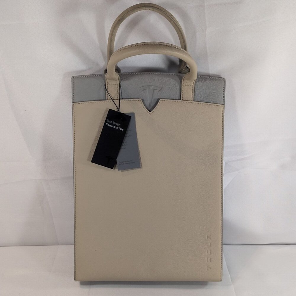 Tesla Corsicana Tote Leather Purse Bag NEW NWT Beige Grey Handbag Satchel $500